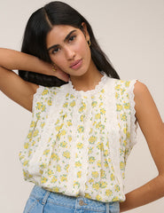 White Floral Broderie Anglaise Trim Blouse