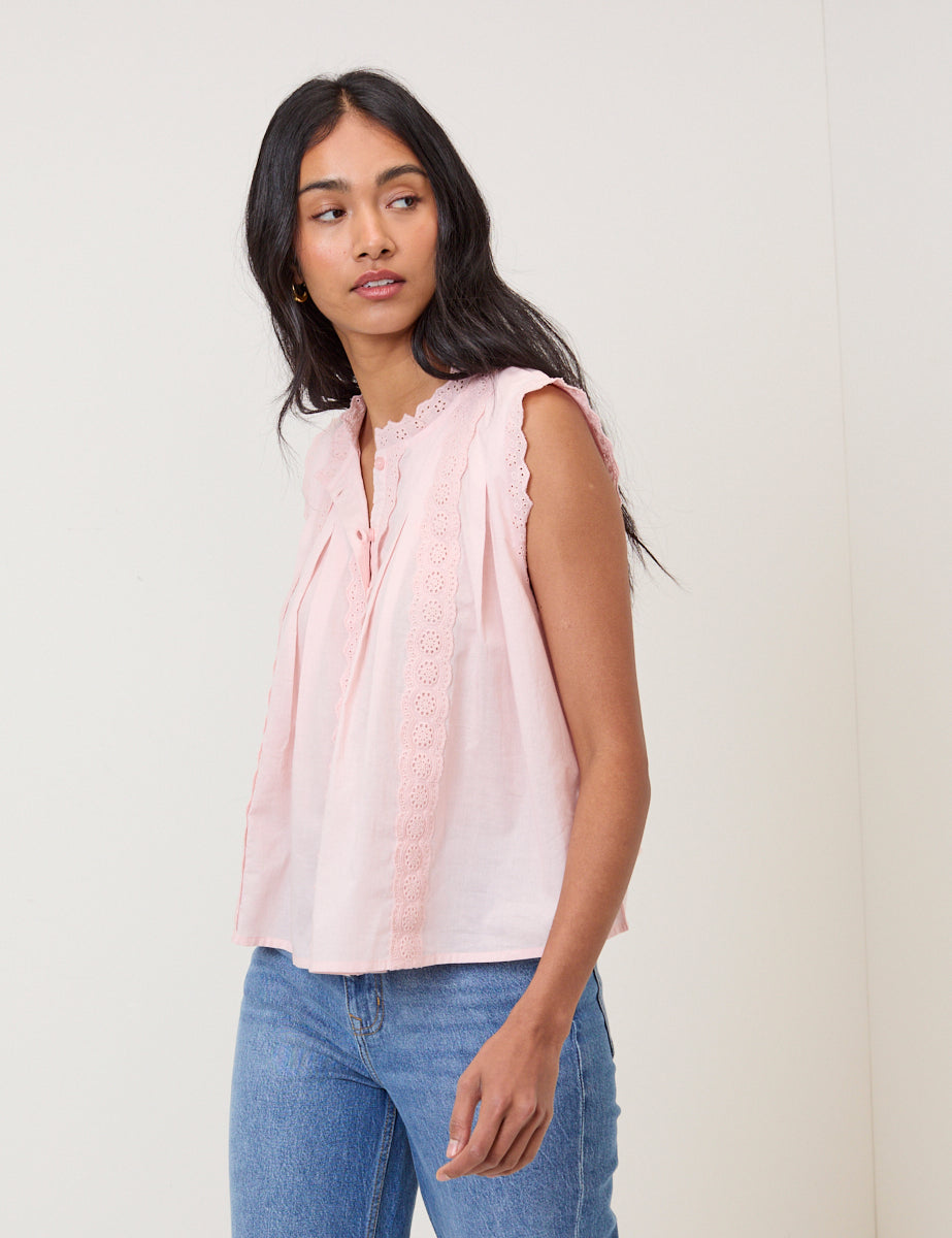 Light Pink Broderie Anglaise Trim Blouse