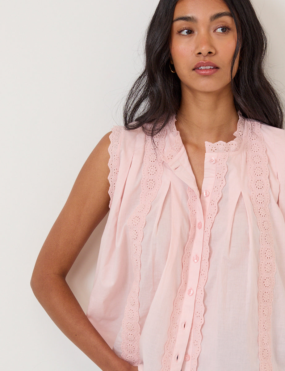 Light Pink Broderie Anglaise Trim Blouse