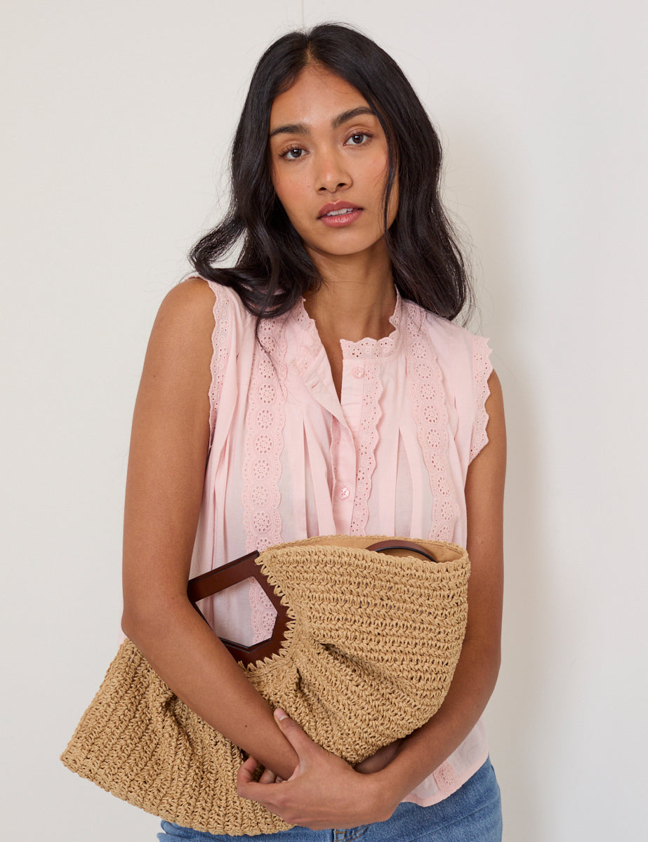 Light Pink Broderie Anglaise Trim Blouse