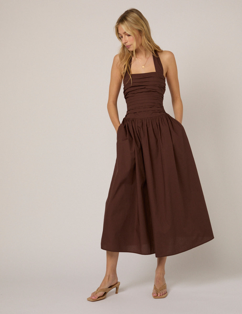 Brown Drop Waist Lilah Midi Dress