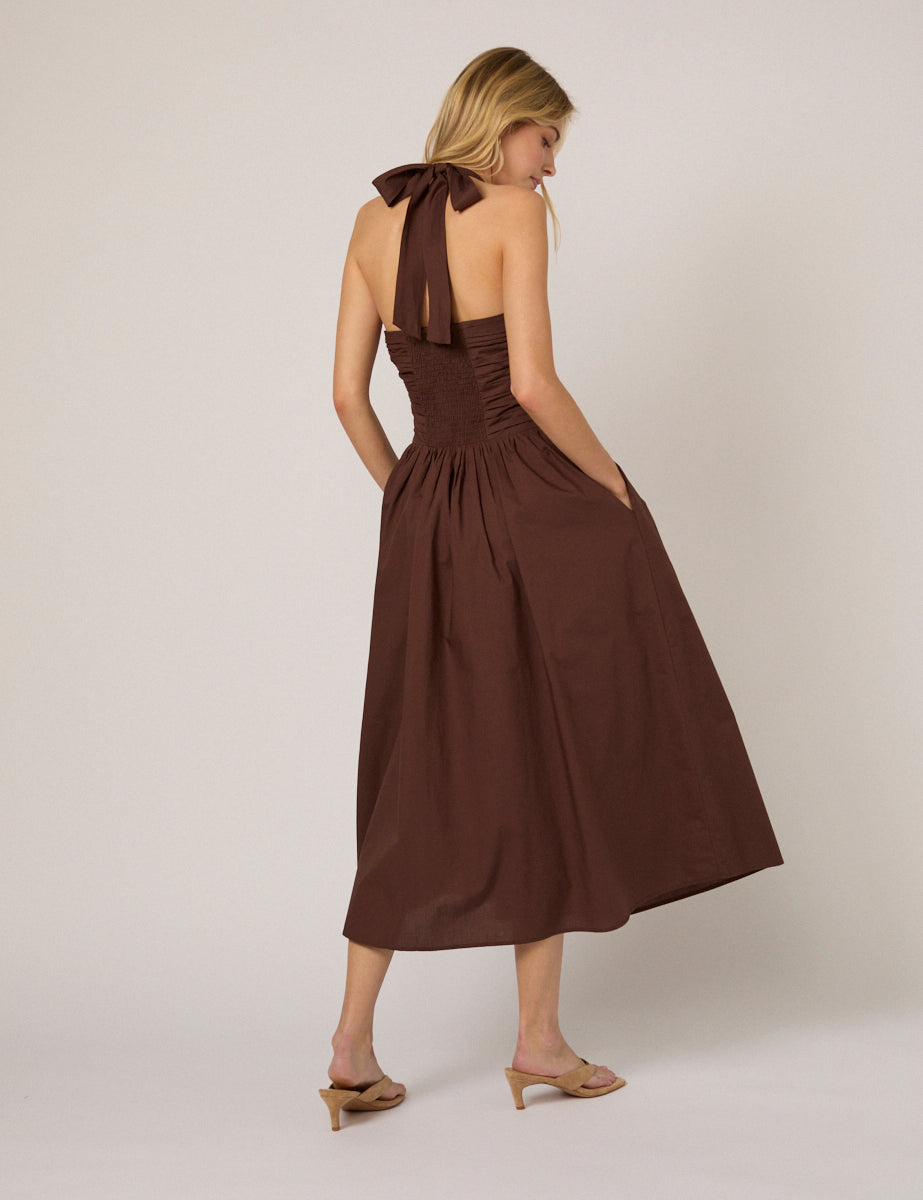 Brown Drop Waist Lilah Midi Dress