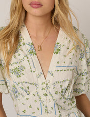 White Short Sleeve Floral Starlight Midi Dress