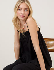 Black Linen-Blend Straight Leg Trousers