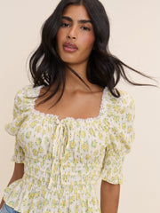 White and Yellow Floral Milkmaid Top