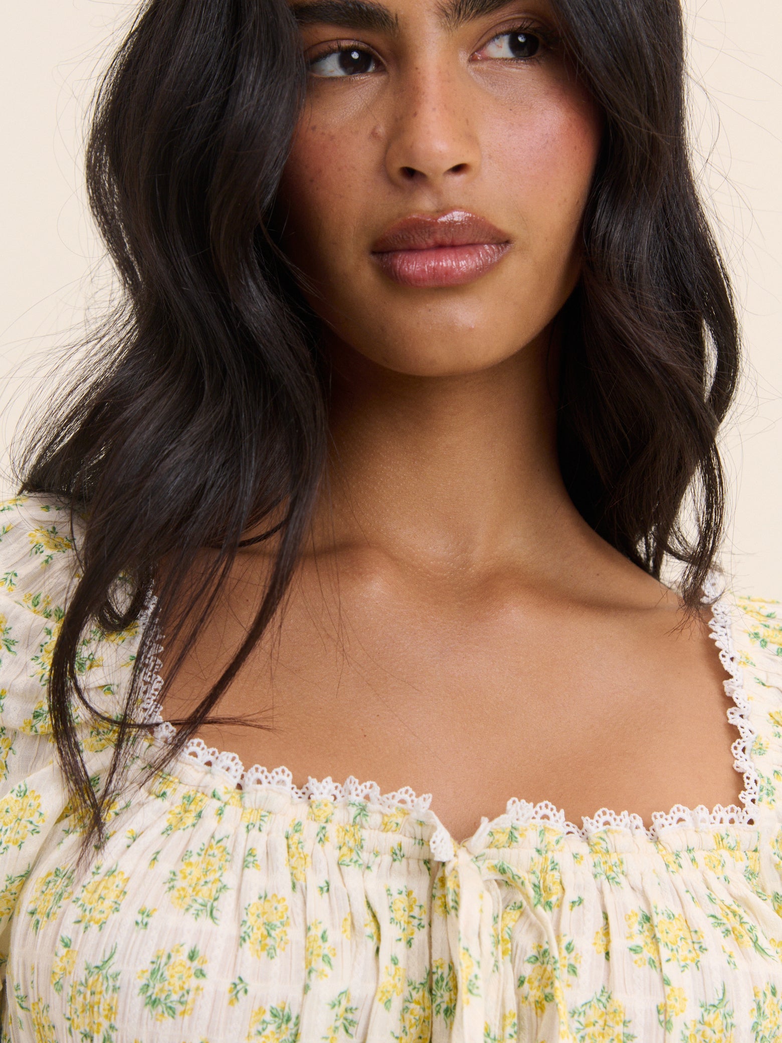 White and Yellow Floral Milkmaid Top