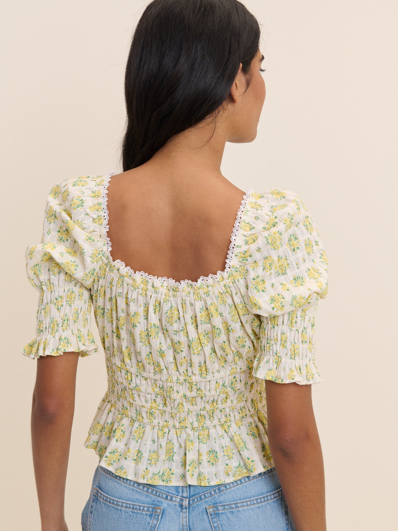 White and Yellow Floral Milkmaid Top