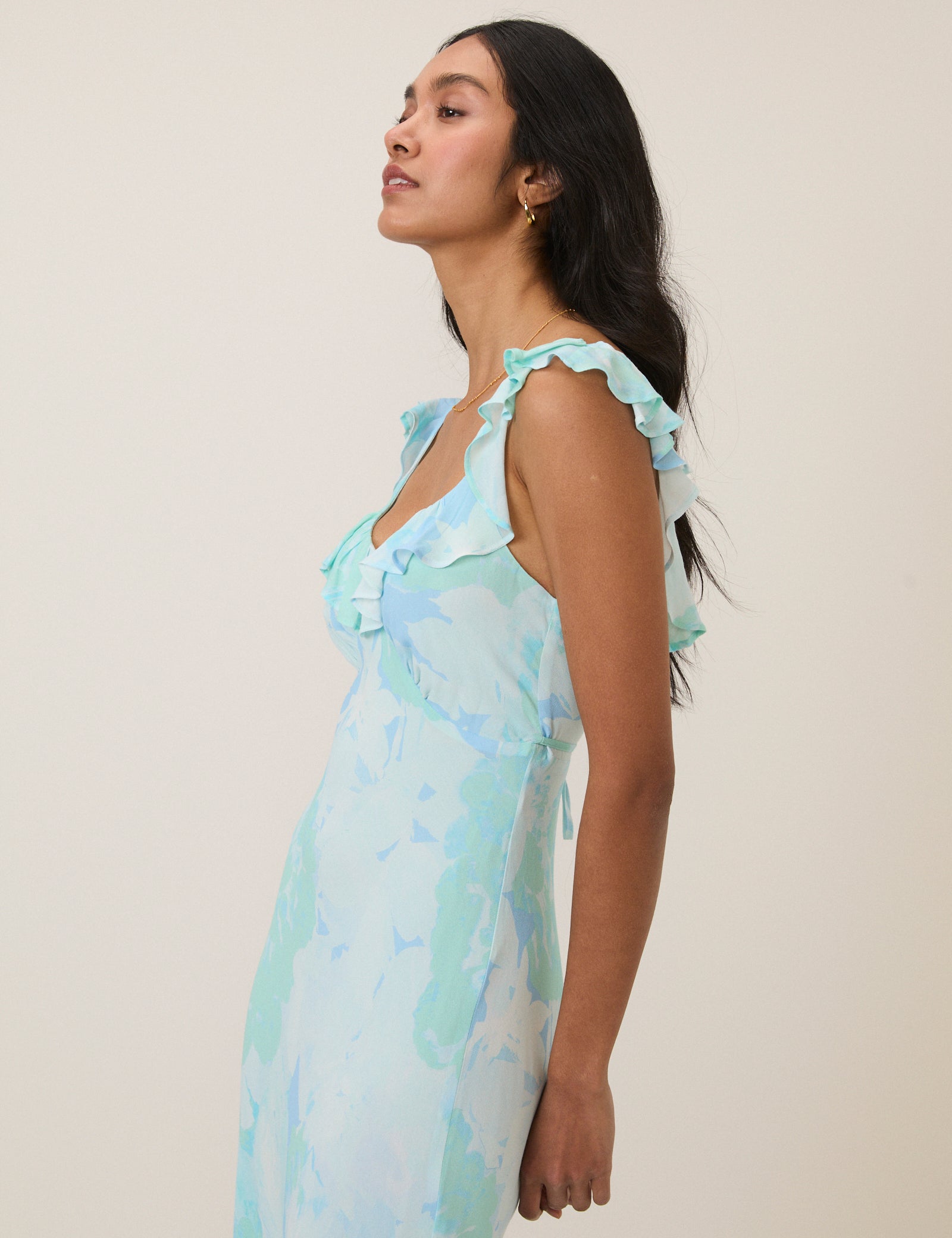 Blue Floral Chiffon Logan Maxi Dress