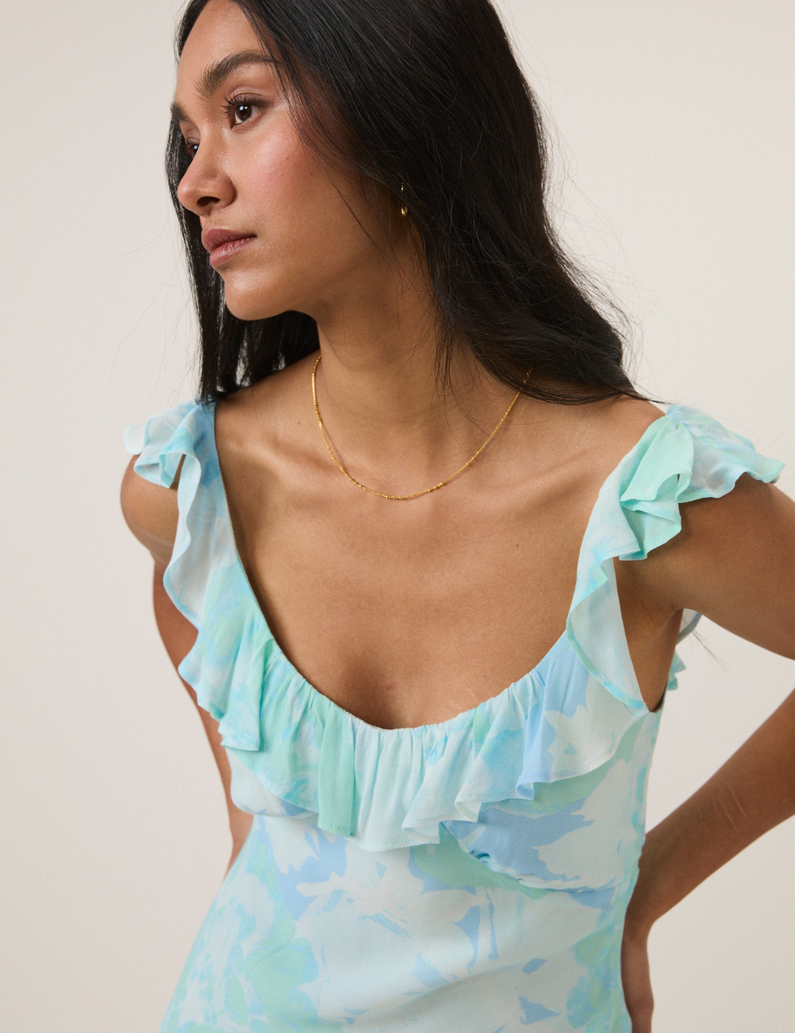 Blue Floral Chiffon Logan Maxi Dress