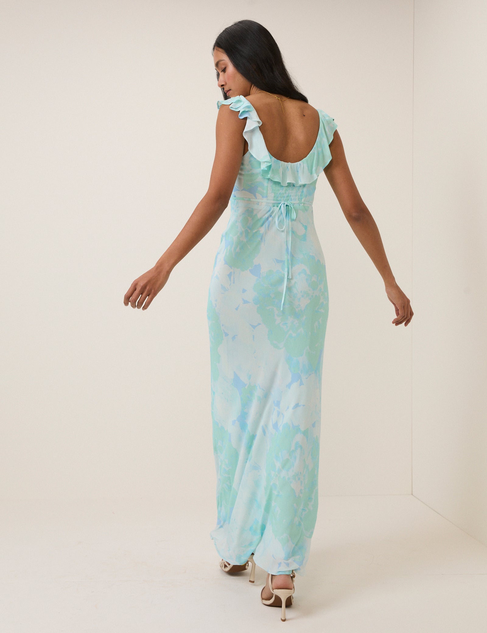 Blue Floral Chiffon Logan Maxi Dress