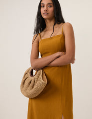 Mustard Yellow Linen-Blend Maddy Midi Dress