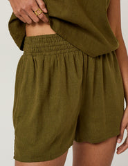 Khaki Linen-Blend Top & Shorts Set