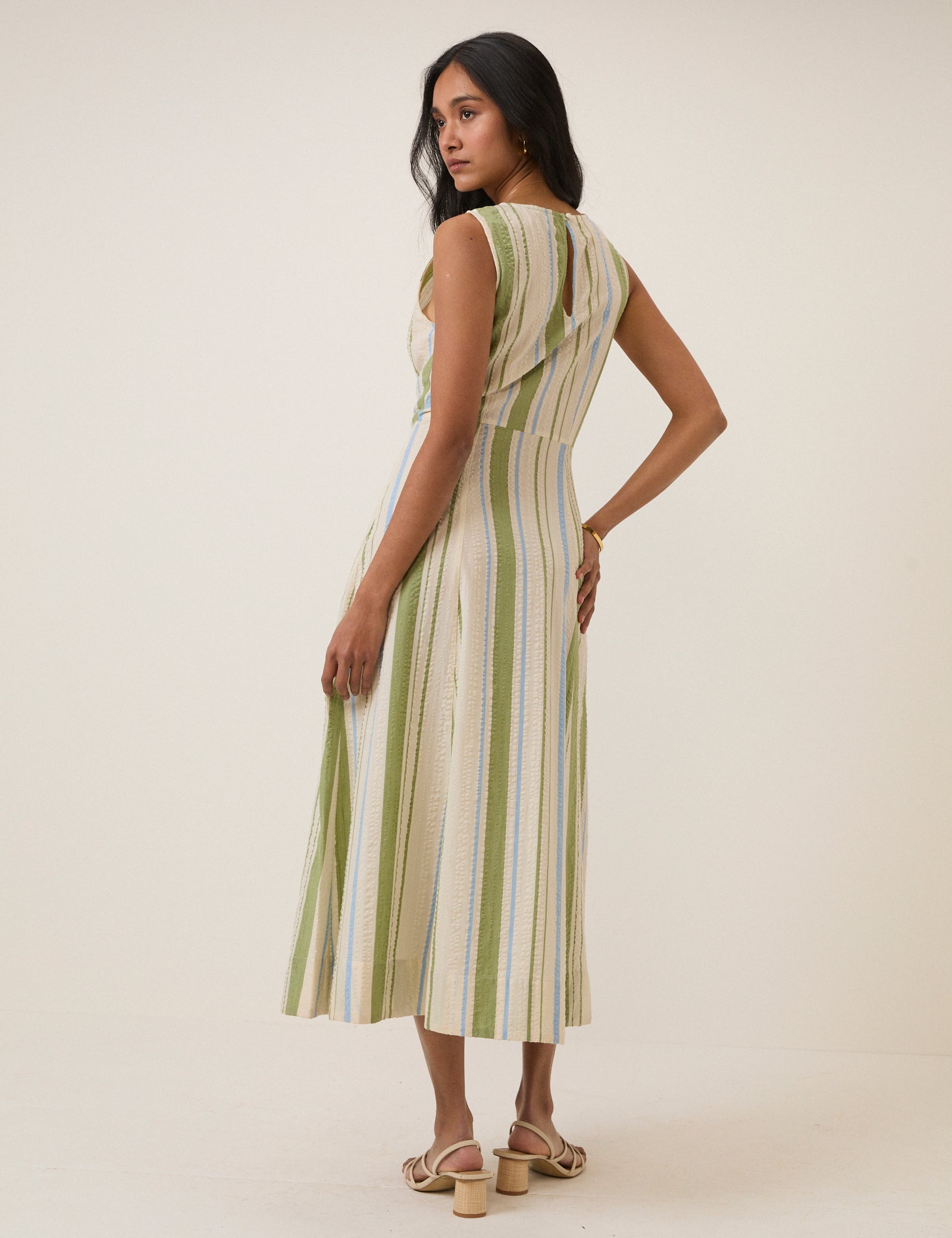 Green & Blue Striped Cedar Midi Dress