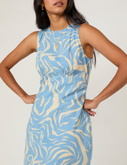 Blue Printed Sleeveless Vicky Mini Dress
