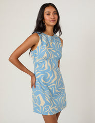 Blue Printed Sleeveless Vicky Mini Dress