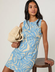 Blue Printed Sleeveless Vicky Mini Dress