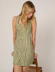 Green Gingham Harvey Fitted Mini Dress