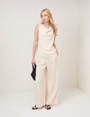 Cream Pinstripe Top & Trousers Set