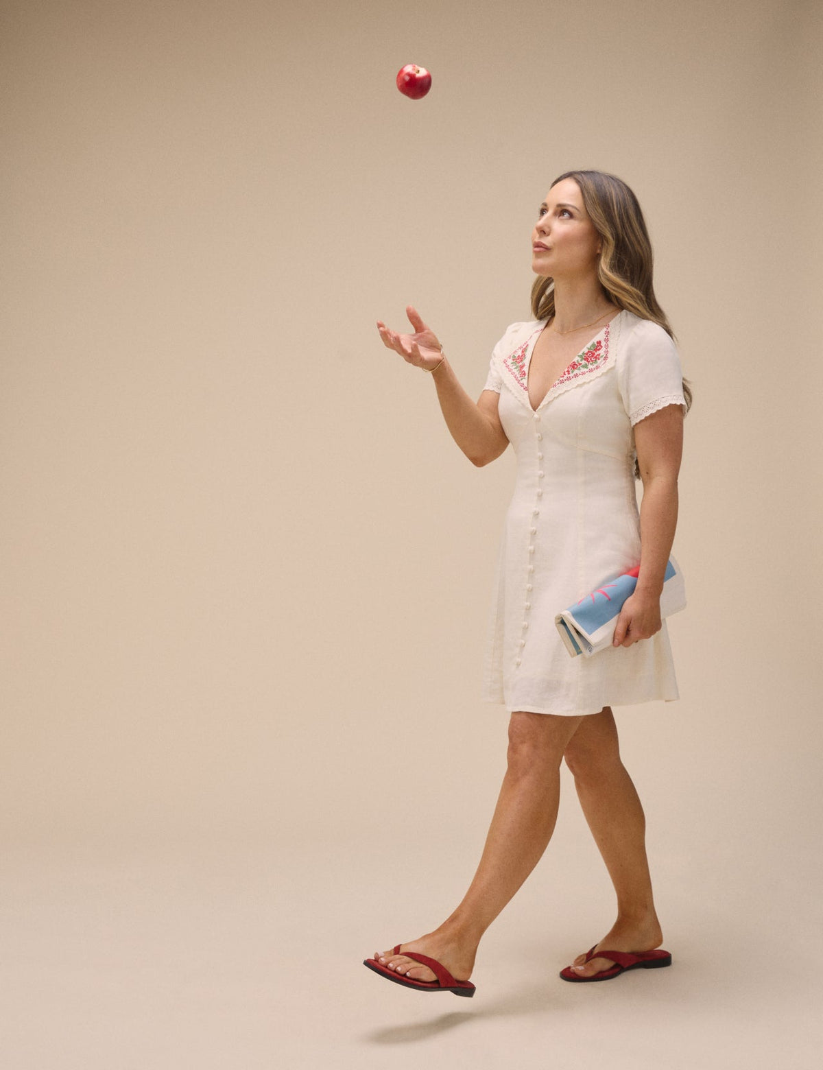 Cream Floral Collar Linen-Blend Lillian Mini Dress