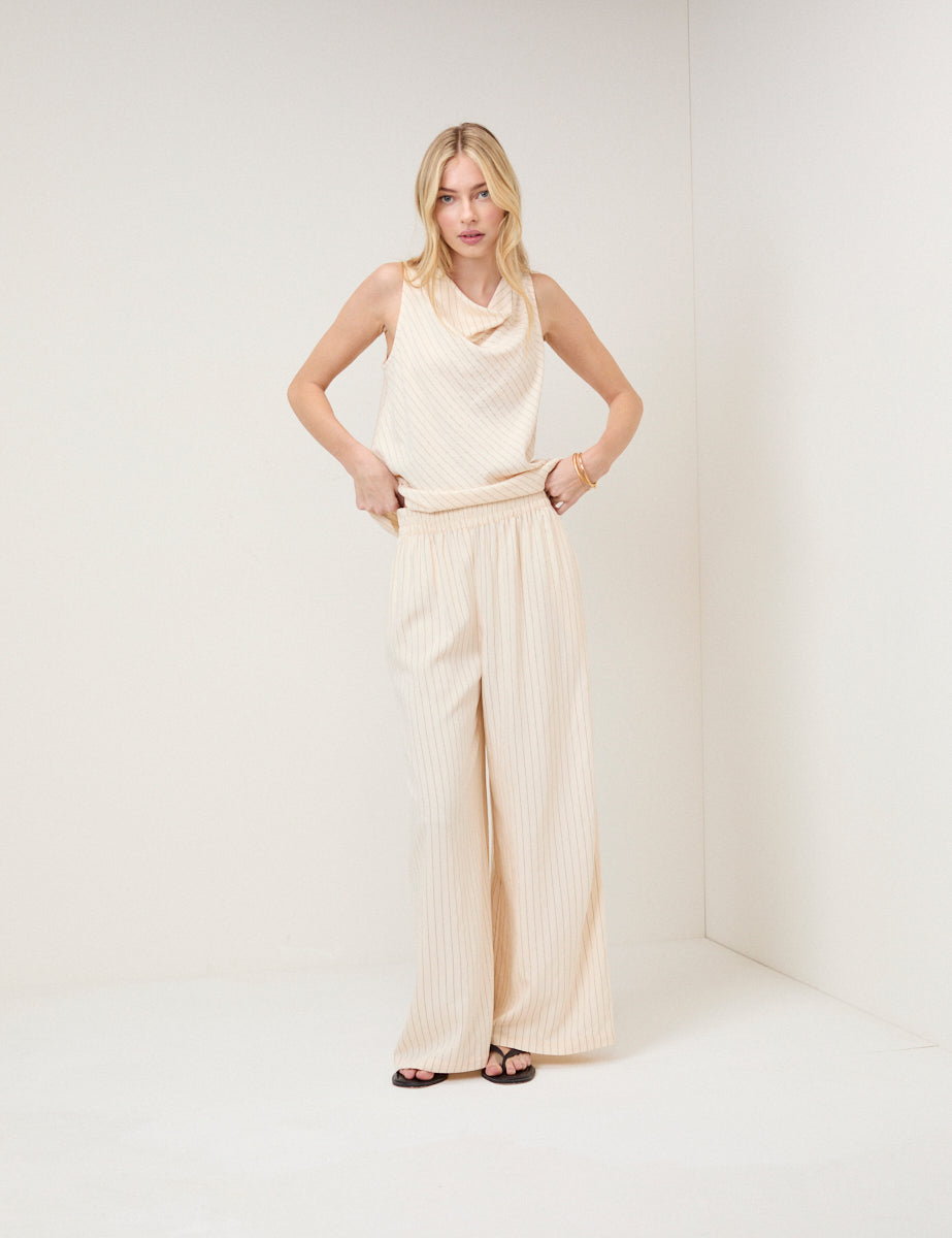 Cream Pinstripe Top & Trousers Set