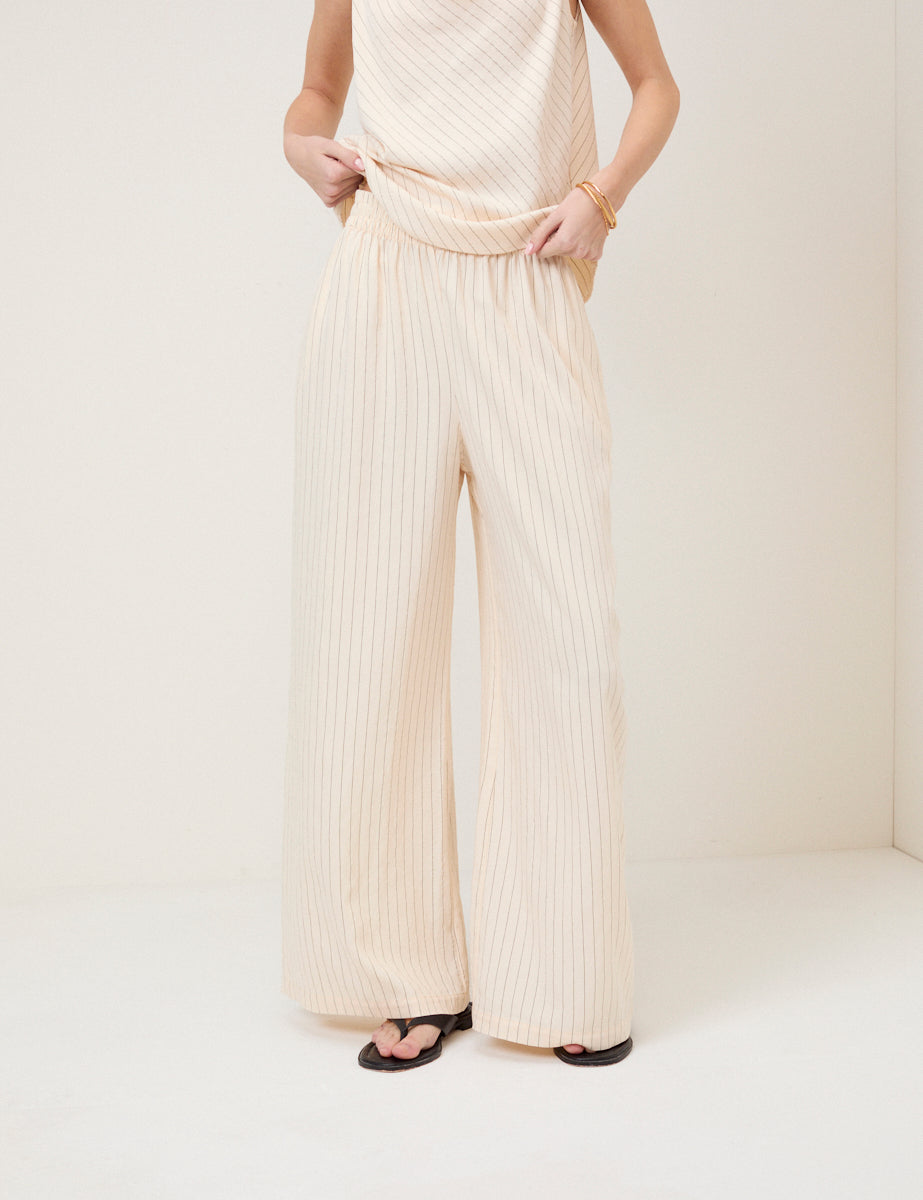 Cream Pinstripe Top & Trousers Set