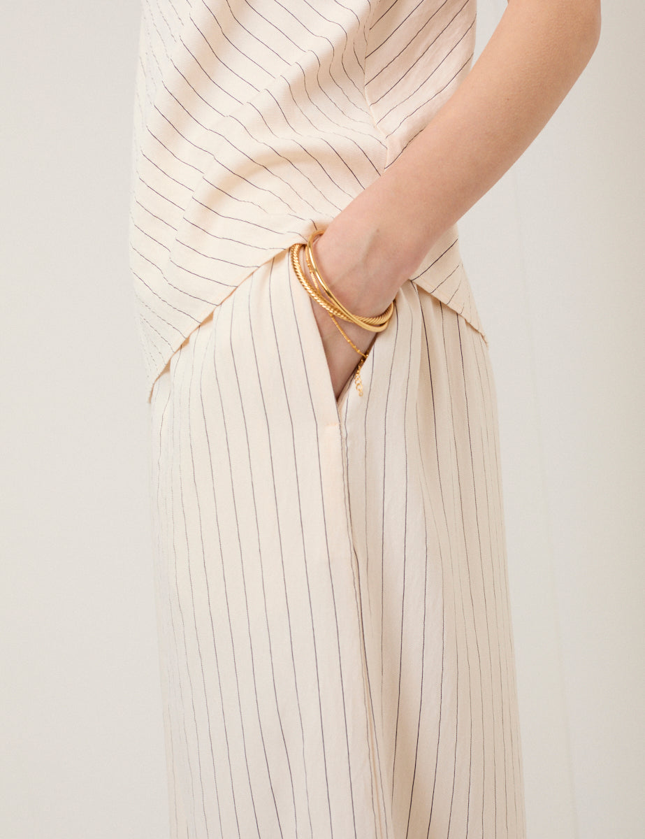 Cream Pinstripe Top & Trousers Set