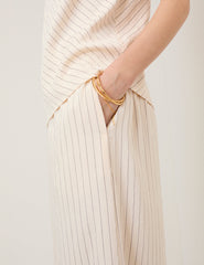 Cream Pinstripe Top & Trousers Set