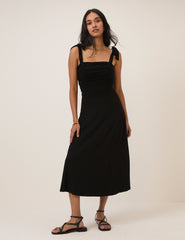Black Tie Shoulder Hattie Jersey Midi Dress