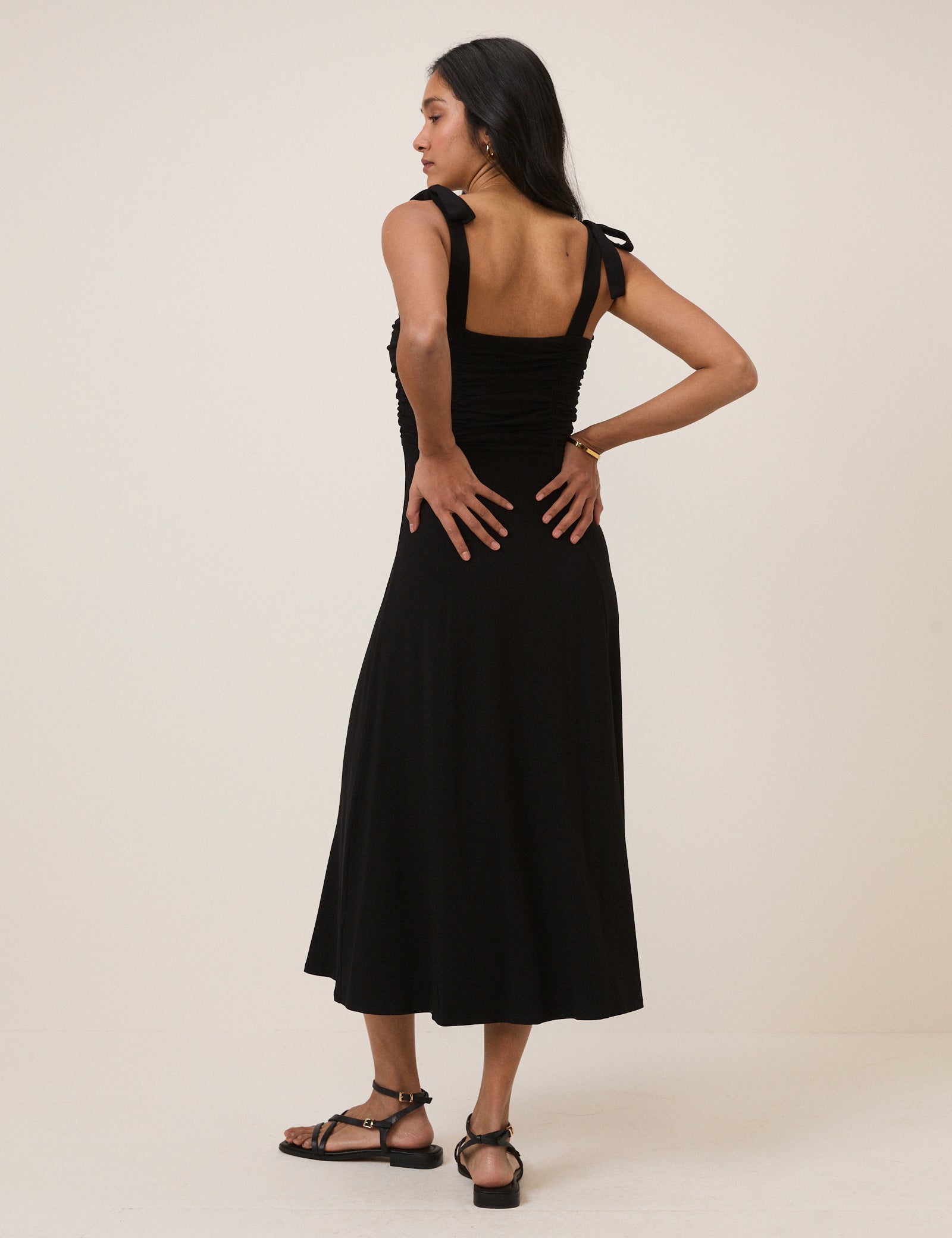 Black Tie Shoulder Hattie Jersey Midi Dress