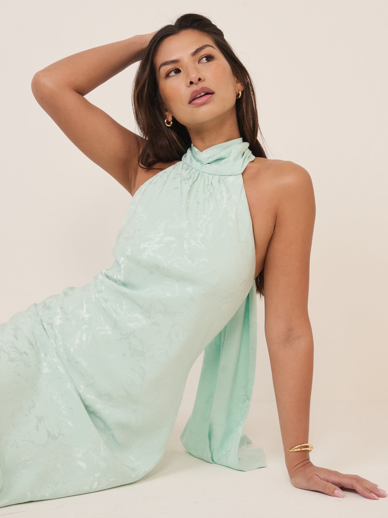 Mint Green Floral Jacquard Fifi Maxi Dress