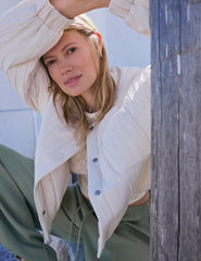Cream Quilted Bomber Jacket