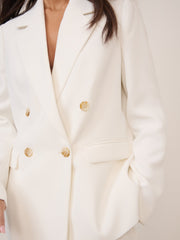 White Double Breasted Alicia Crepe Blazer
