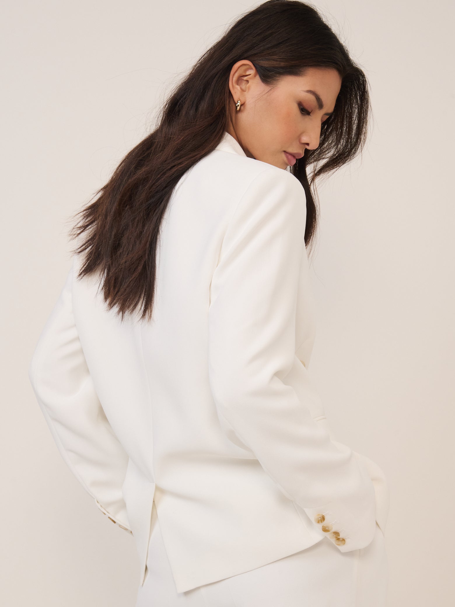 White Double Breasted Alicia Crepe Blazer