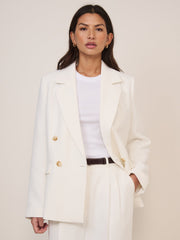 White Double Breasted Alicia Crepe Blazer