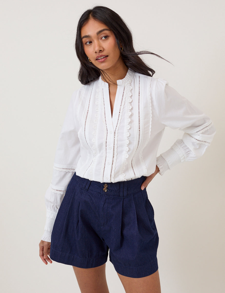 Dark Blue Pleated High Waisted Shorts