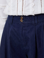 Dark Blue Pleated High Waisted Shorts
