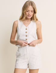 White Striped Tailored Shorts
