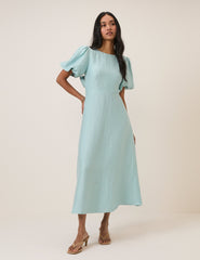 Blue Puff Sleeve Zola Midi Dress