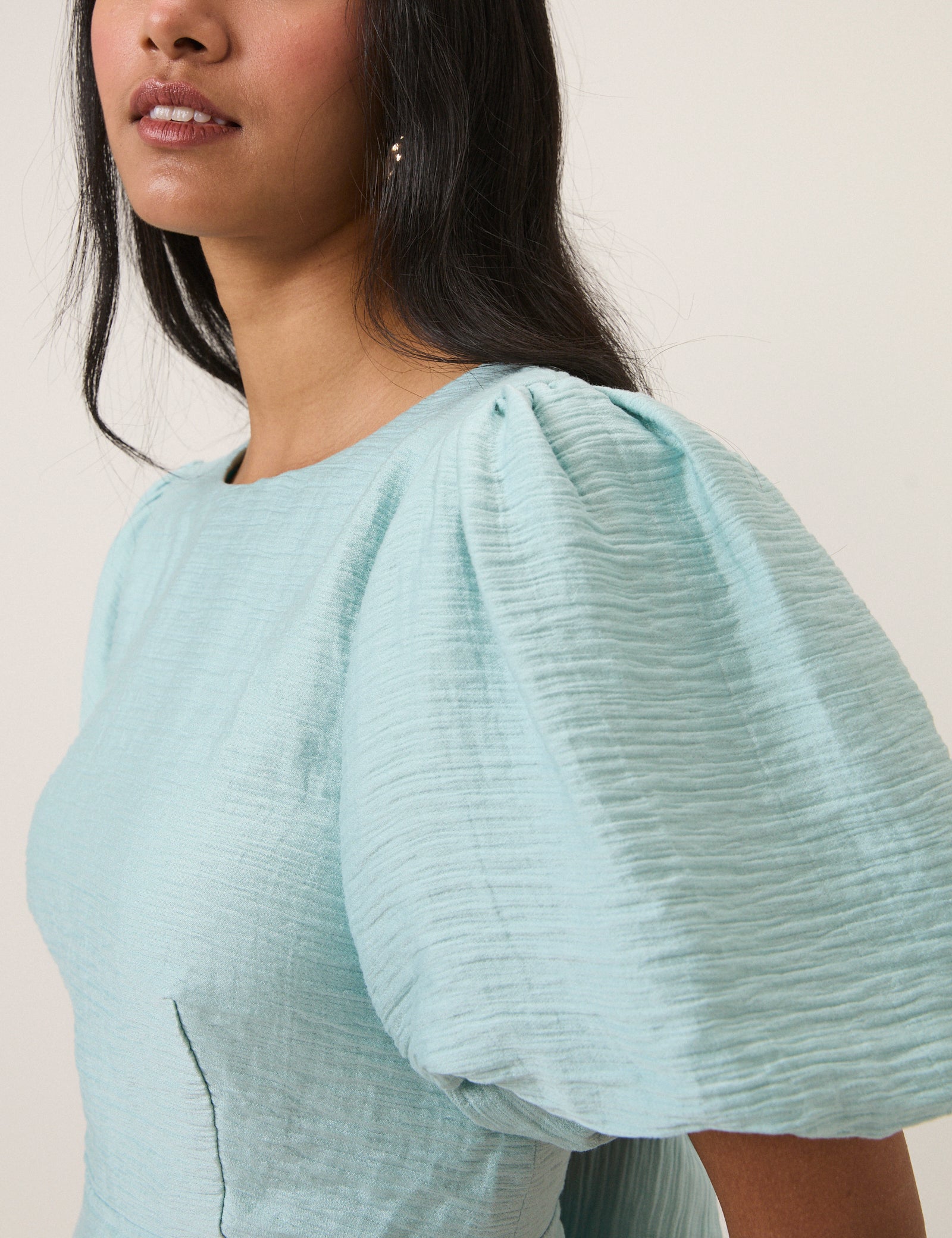 Blue Puff Sleeve Zola Midi Dress