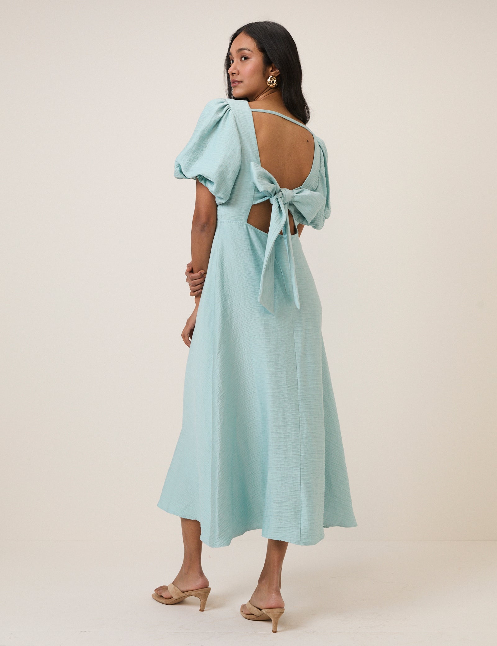 Blue Puff Sleeve Zola Midi Dress