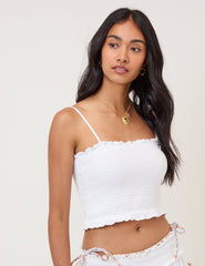 White Shirred Bandeau Top