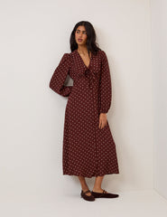 Brown Polka Dot Ottilie Midi Dress