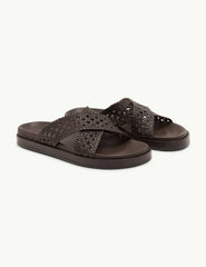 Brown Woven Leather Sandals