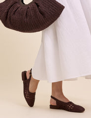 Brown Woven Leather Slingback Flats