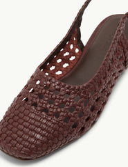 Brown Woven Leather Slingback Flats