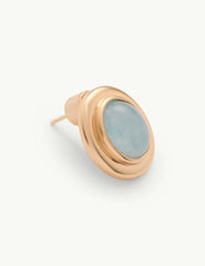 Gold Oval Blue Stone Earrings