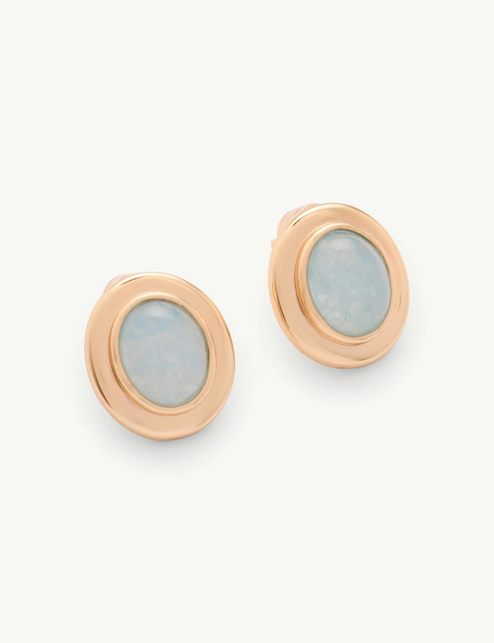 Gold Oval Blue Stone Earrings