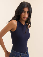 Navy Ribbed Racer Vest