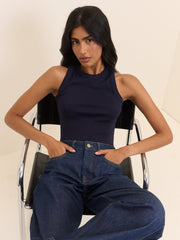 Navy Ribbed Racer Vest
