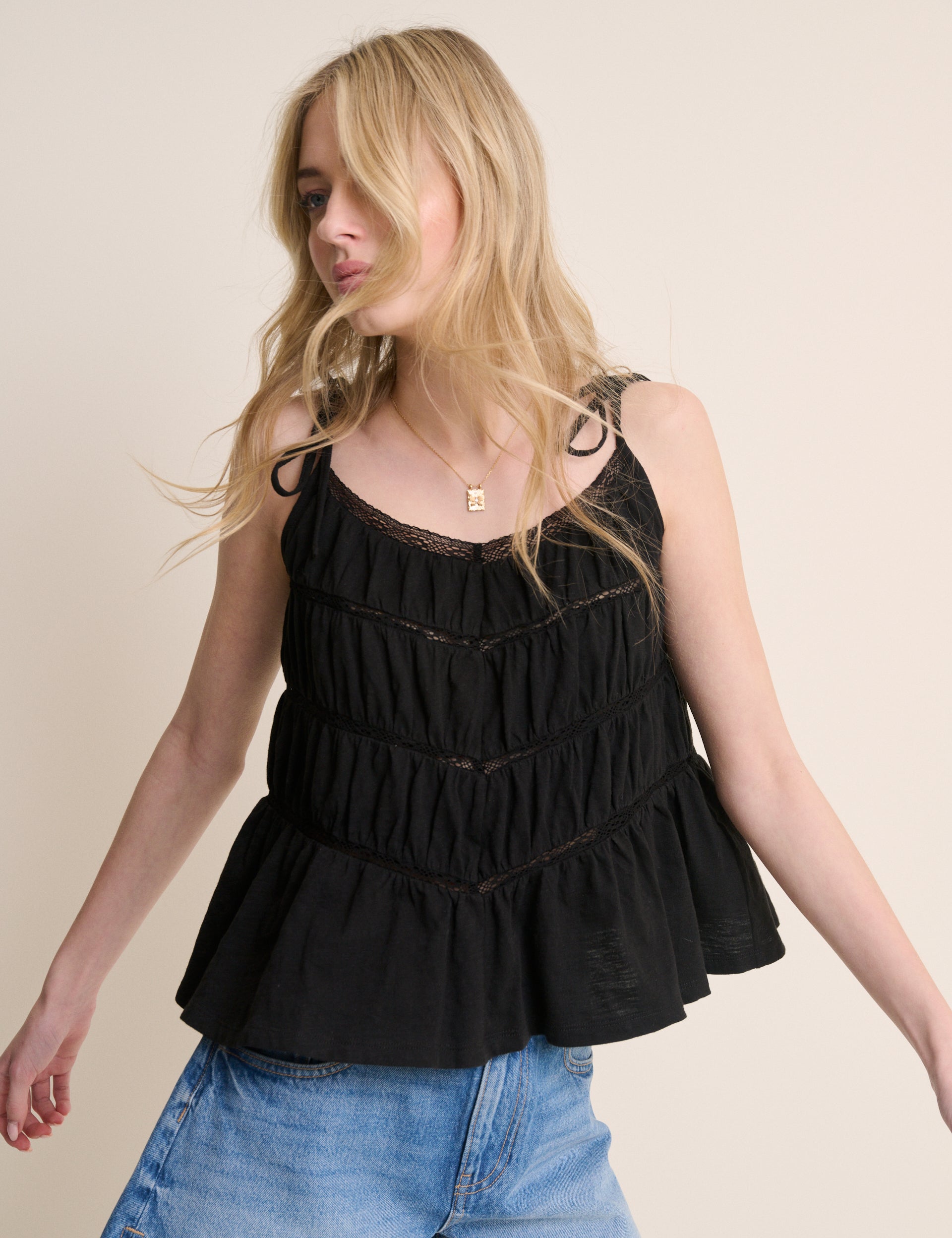 Black Tiered Jersey Cami Top